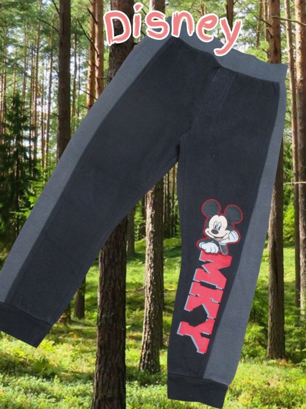 Disney Mickey Mouse Boys Black/Grey Fleece Sweatpants SZ XL 7